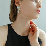 Baroque Pearl Twisted Metal Stripe Texture Earrings - floysun