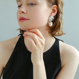 Baroque Pearl Twisted Metal Stripe Texture Earrings - floysun