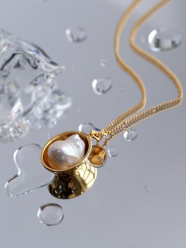 Baroque Shaped Pearl Oval Pendant Necklace - floysun