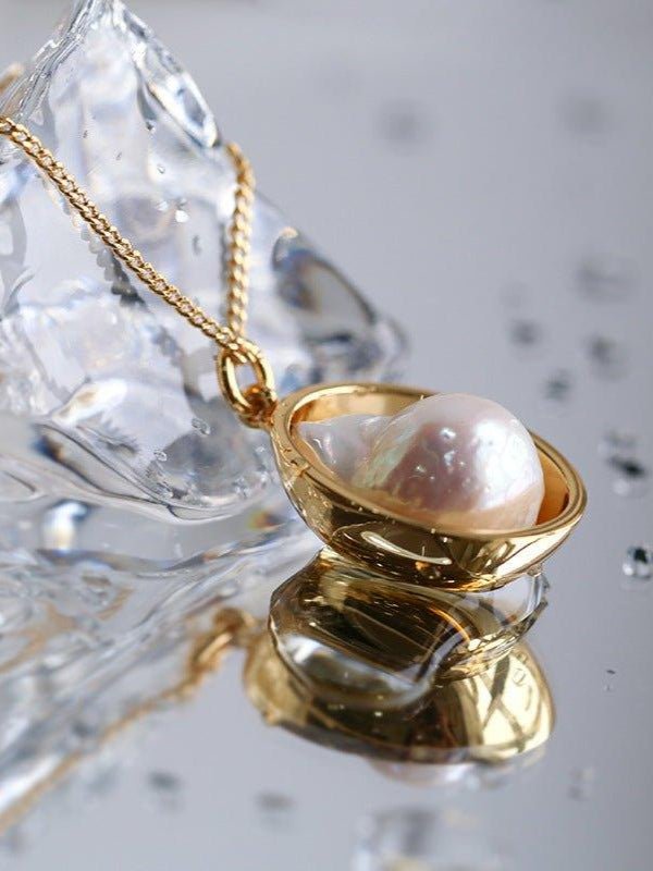 Baroque Shaped Pearl Oval Pendant Necklace - floysun