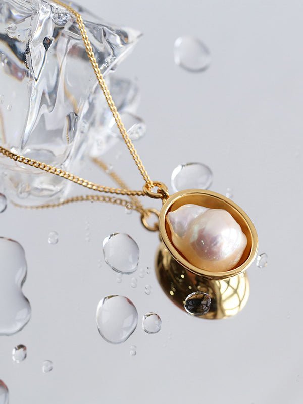 Baroque Shaped Pearl Oval Pendant Necklace - floysun