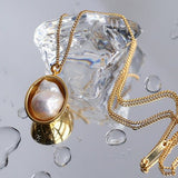 Baroque Shaped Pearl Oval Pendant Necklace - floysun