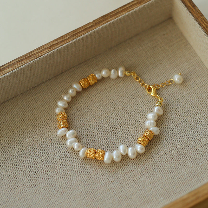 Golden Bean Staggered Pearl Bracelet