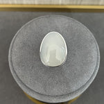 Black Agate Gray White Chalcedony Oval Egg Sterling Silver Ring - floysun