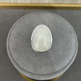 Black Agate Gray White Chalcedony Oval Egg Sterling Silver Ring - floysun