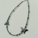 Black Butterfly Black Spinel Pearl Beaded Necklace - floysun