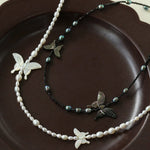 Black Butterfly Black Spinel Pearl Beaded Necklace - floysun