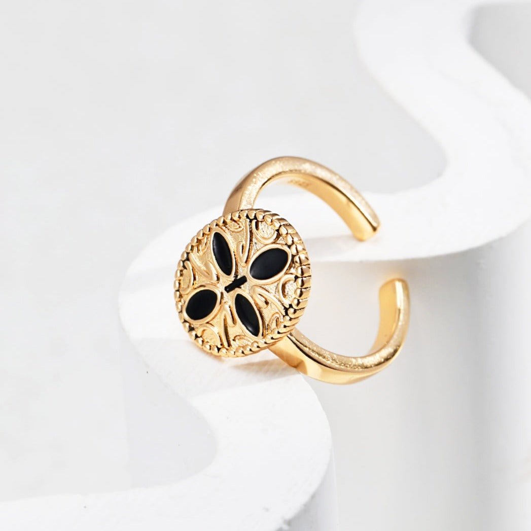 Black Cross Print Drop Glaze Ring - floysun