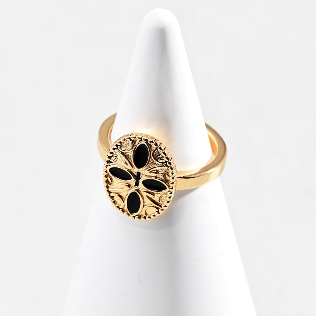 Black Cross Print Drop Glaze Ring - floysun