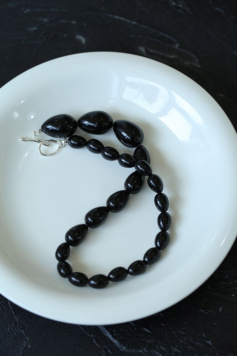 Black Gradient Water Drop Black Agate Necklace - floysun