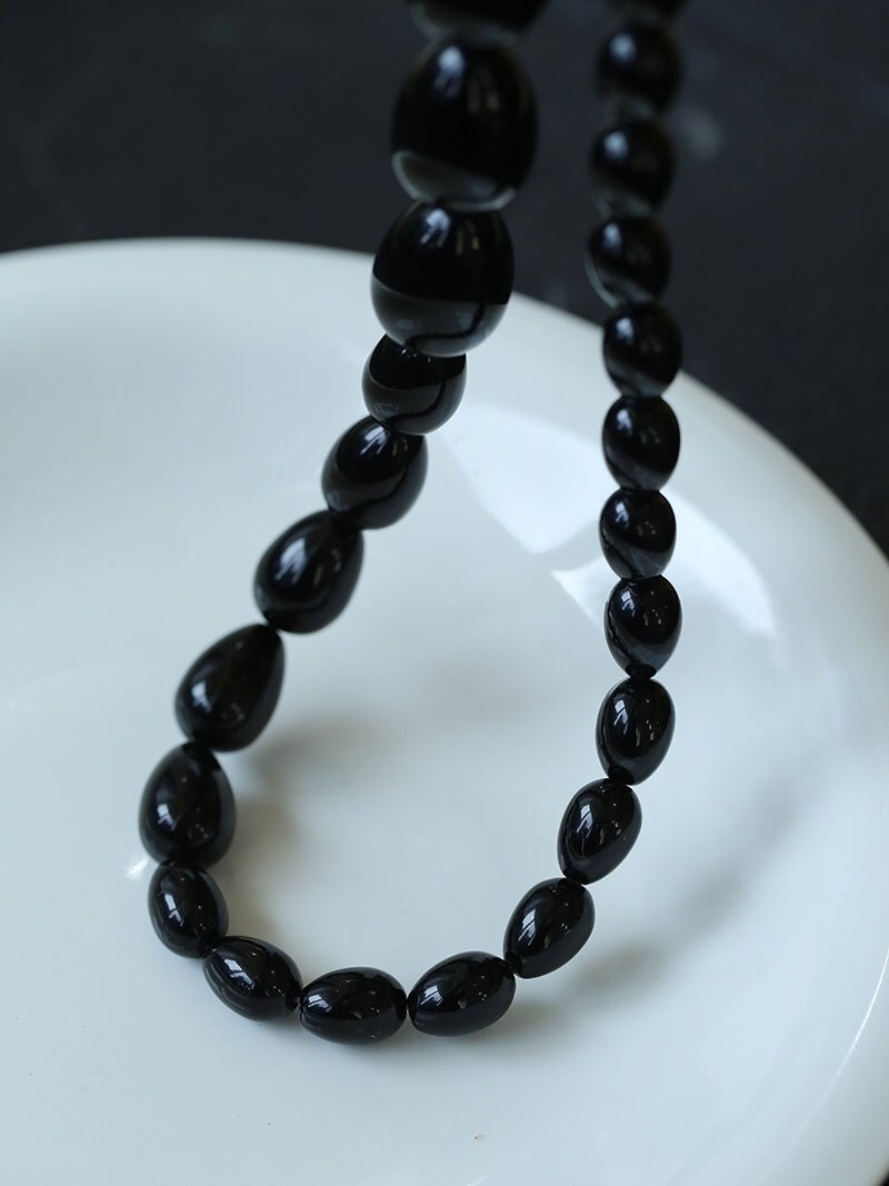 Black Gradient Water Drop Black Agate Necklace - floysun