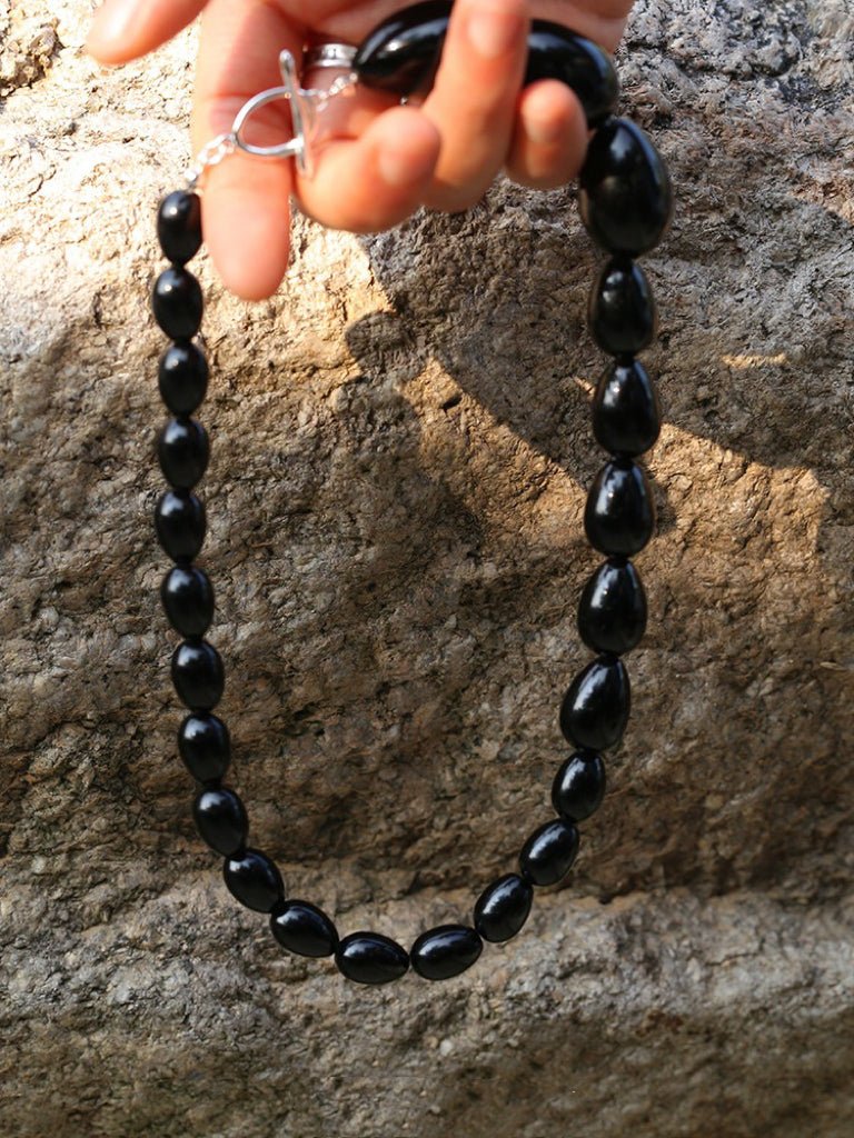 Black Gradient Water Drop Black Agate Necklace - floysun