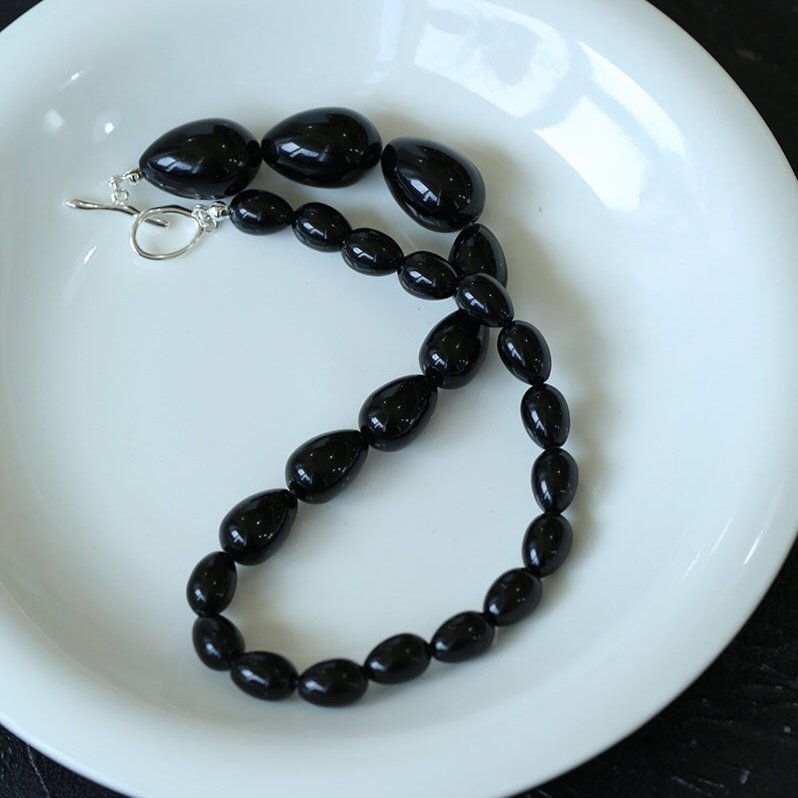 Black Gradient Water Drop Black Agate Necklace - floysun