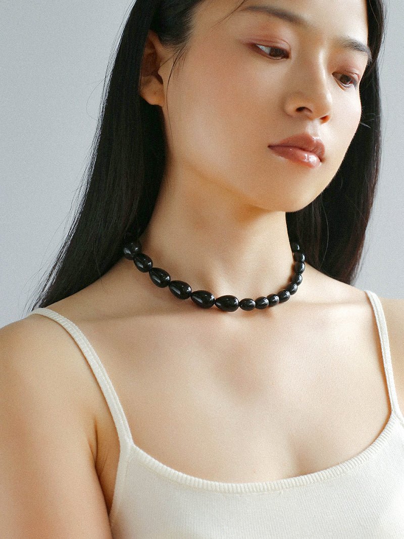 Black Gradient Water Drop Black Agate Necklace - floysun