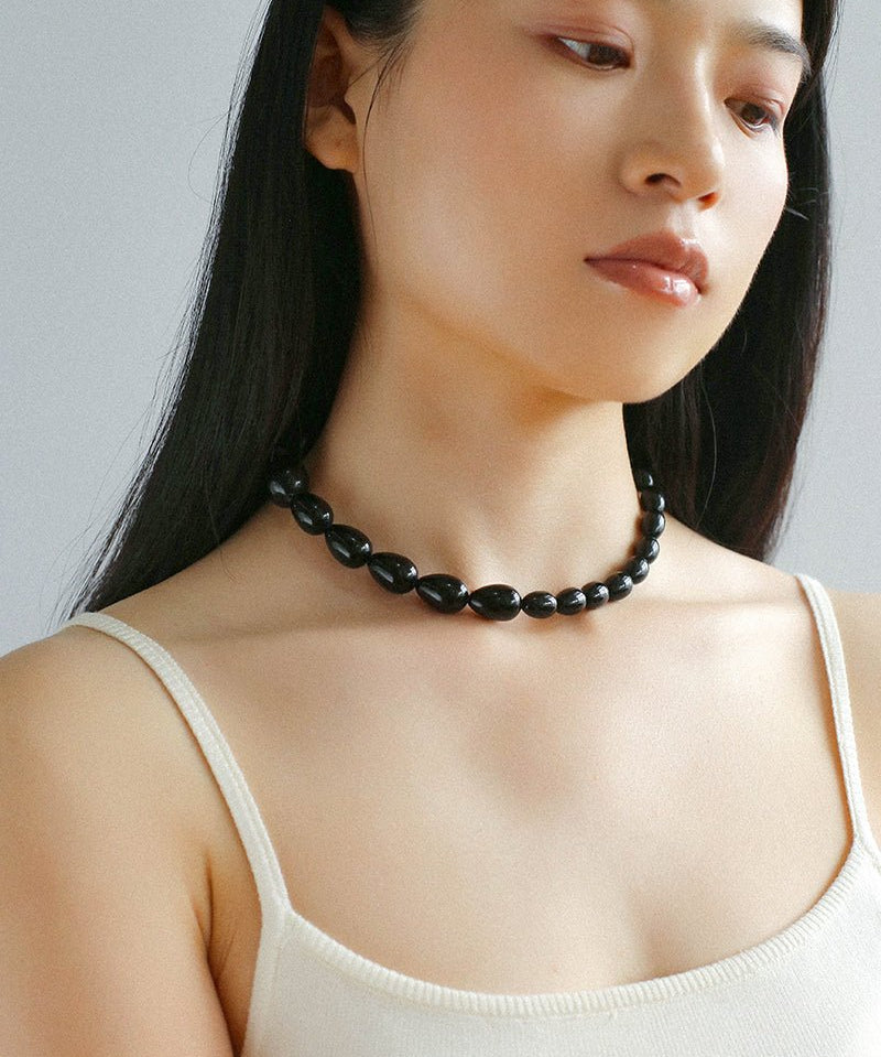 Black Gradient Water Drop Black Agate Necklace - floysun