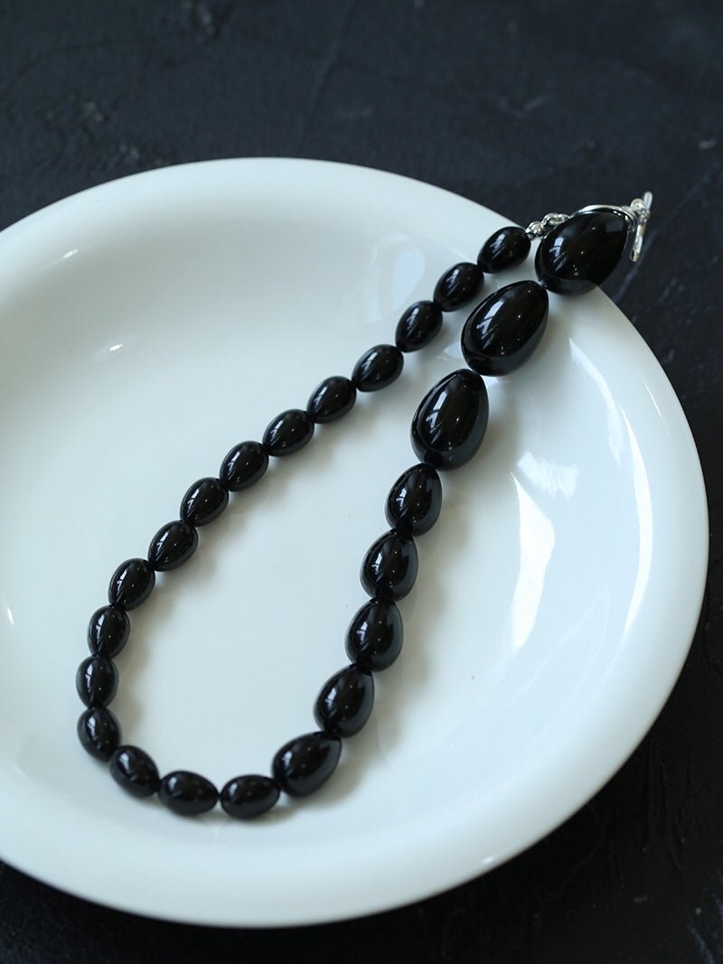 Black Gradient Water Drop Black Agate Necklace - floysun