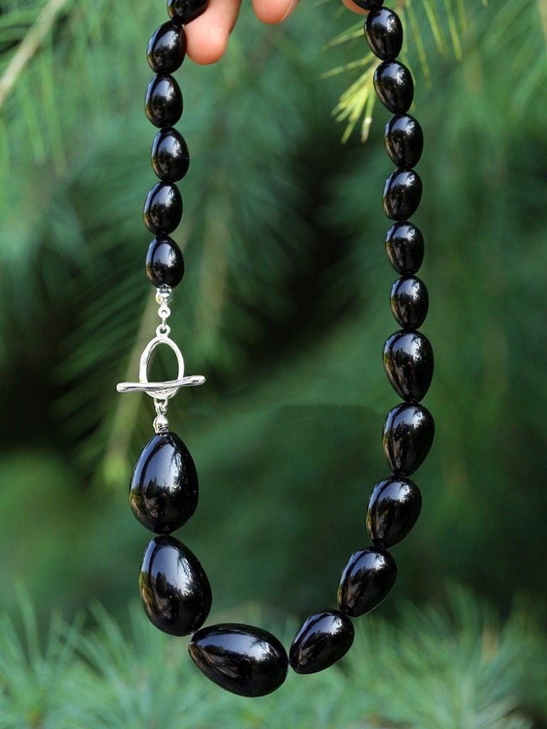 Black Gradient Water Drop Black Agate Necklace - floysun