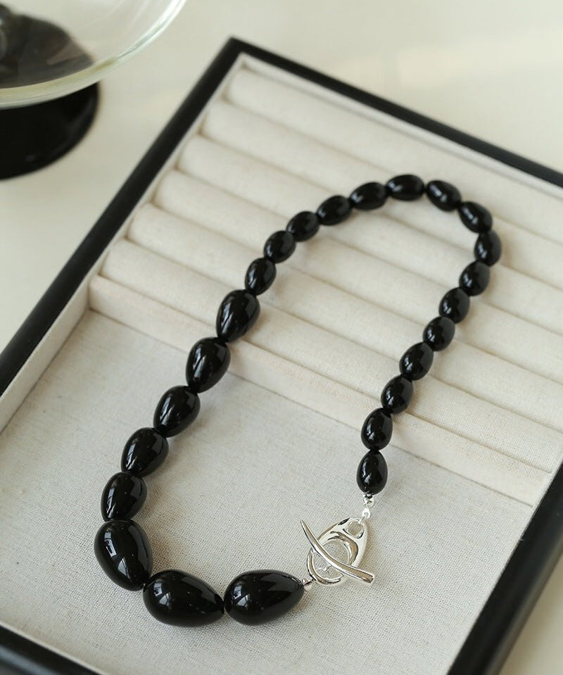 Black Gradient Water Drop Black Agate Necklace - floysun