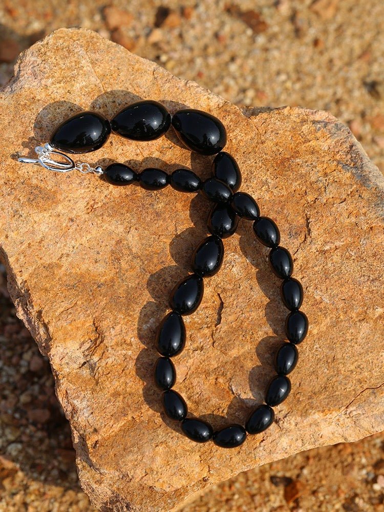 Black Gradient Water Drop Black Agate Necklace - floysun