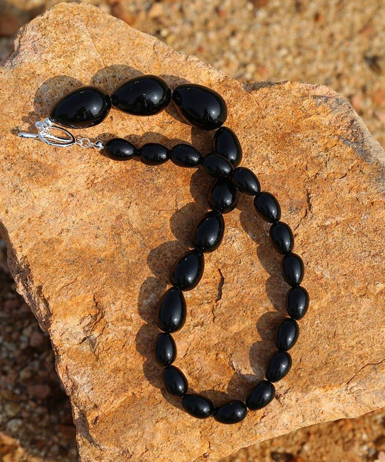 Black Gradient Water Drop Black Agate Necklace - floysun