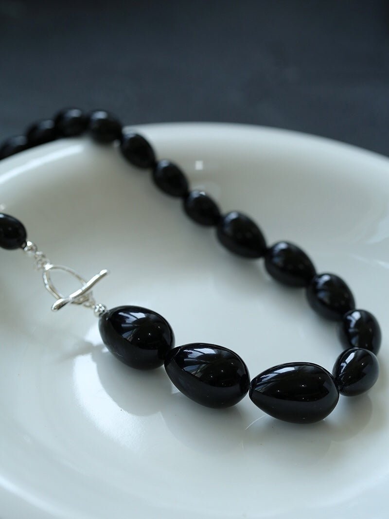 Black Gradient Water Drop Black Agate Necklace - floysun