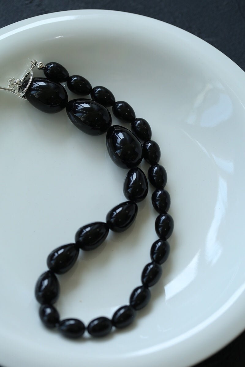 Black Gradient Water Drop Black Agate Necklace - floysun