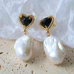 Black Heart - shaped Baroque Pearl Earrings - floysun