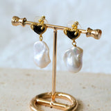 Black Heart - shaped Baroque Pearl Earrings - floysun