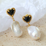 Black Heart - shaped Baroque Pearl Earrings - floysun