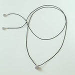 Black Leather Cord Pendant Necklace with Double Teardrop Silver Beads - floysun