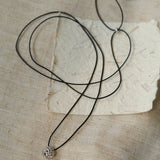 Black Leather Cord Pendant Necklace with Double Teardrop Silver Beads - floysun