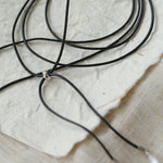 Black Leather Cord Pendant Necklace with Double Teardrop Silver Beads - floysun