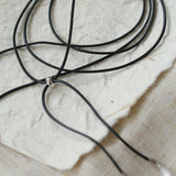 Black Leather Cord Pendant Necklace with Double Teardrop Silver Beads - floysun