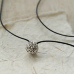 Black Leather Cord Pendant Necklace with Double Teardrop Silver Beads - floysun