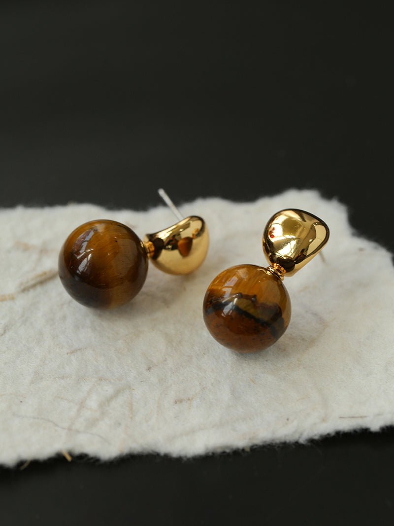 Black Onyx and Tiger's Eye Drop Earrings - floysun