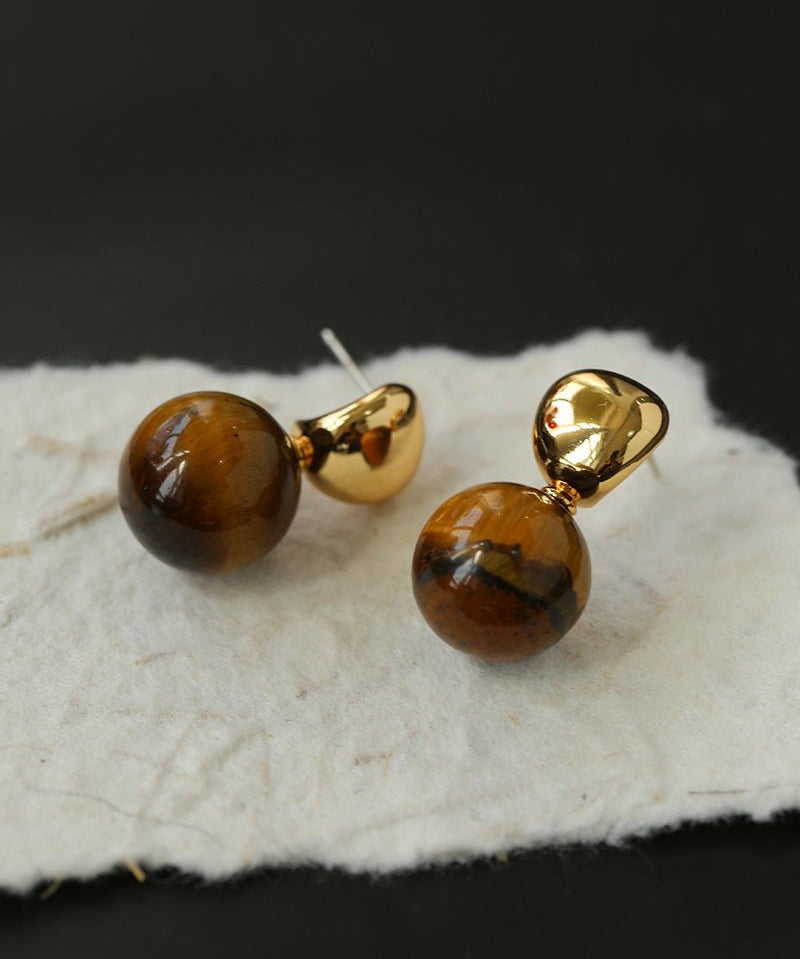 Black Onyx and Tiger's Eye Drop Earrings - floysun