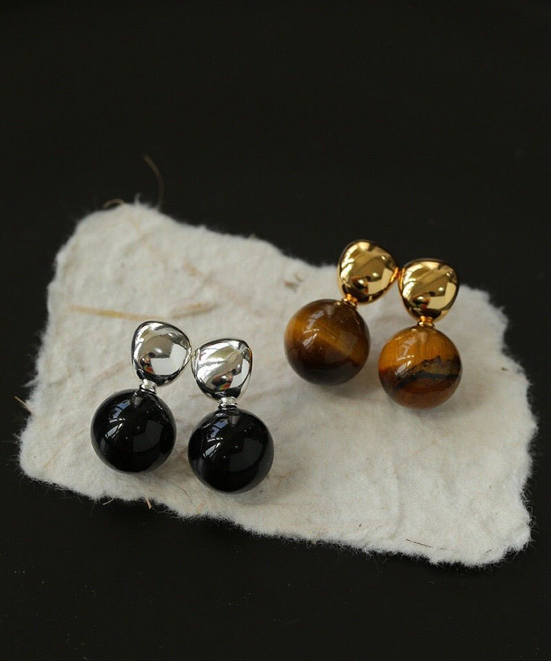 Black Onyx and Tiger's Eye Drop Earrings - floysun