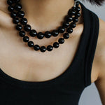 Black Onyx Beaded OT Buckle Necklace - 14mm - floysun