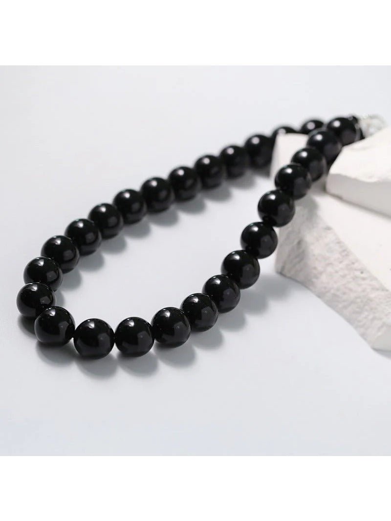 Black Onyx Beaded OT Buckle Necklace - 14mm - floysun