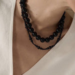 Black Onyx Beaded OT Buckle Necklace - 14mm - floysun