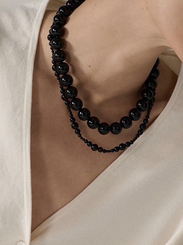 Black Onyx Beaded OT Buckle Necklace - 14mm - floysun