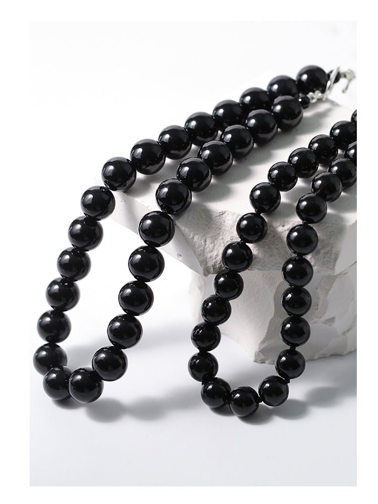 Black Onyx Beaded OT Buckle Necklace - 14mm - floysun