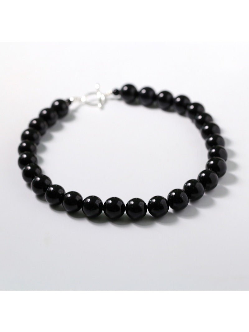 Black Onyx Beaded OT Buckle Necklace - 14mm - floysun