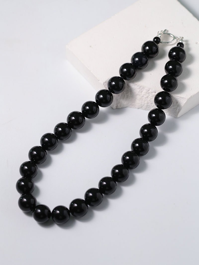 Black Onyx Beaded OT Buckle Necklace - 14mm - floysun