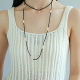 Black Onyx Cross Baroque Pearl Long Beaded Necklace - floysun