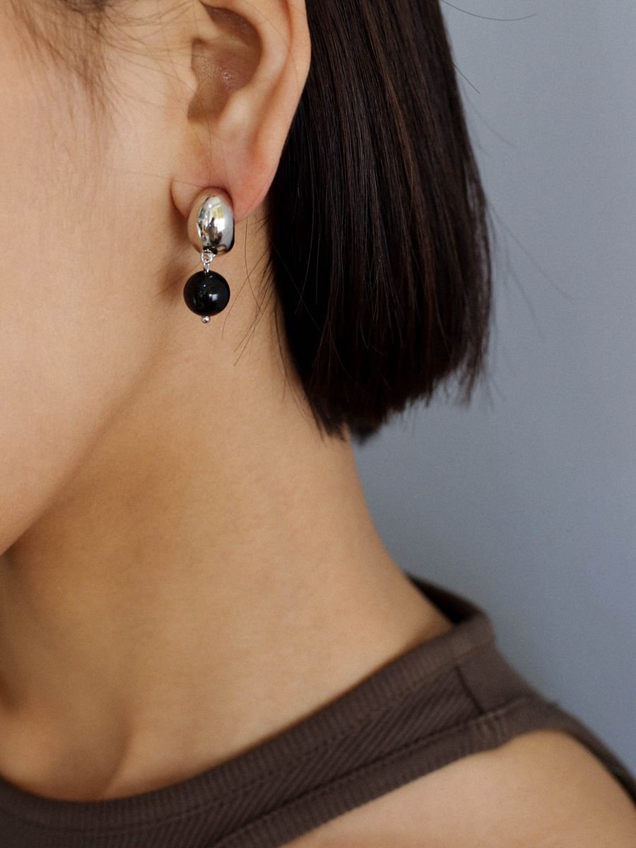 Black Onyx Drop Huggie Earrings - floysun