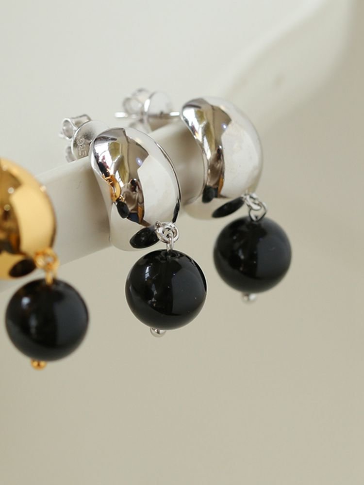 Black Onyx Drop Huggie Earrings - floysun