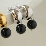 Black Onyx Drop Huggie Earrings - floysun