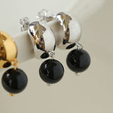 Black Onyx Drop Huggie Earrings - floysun