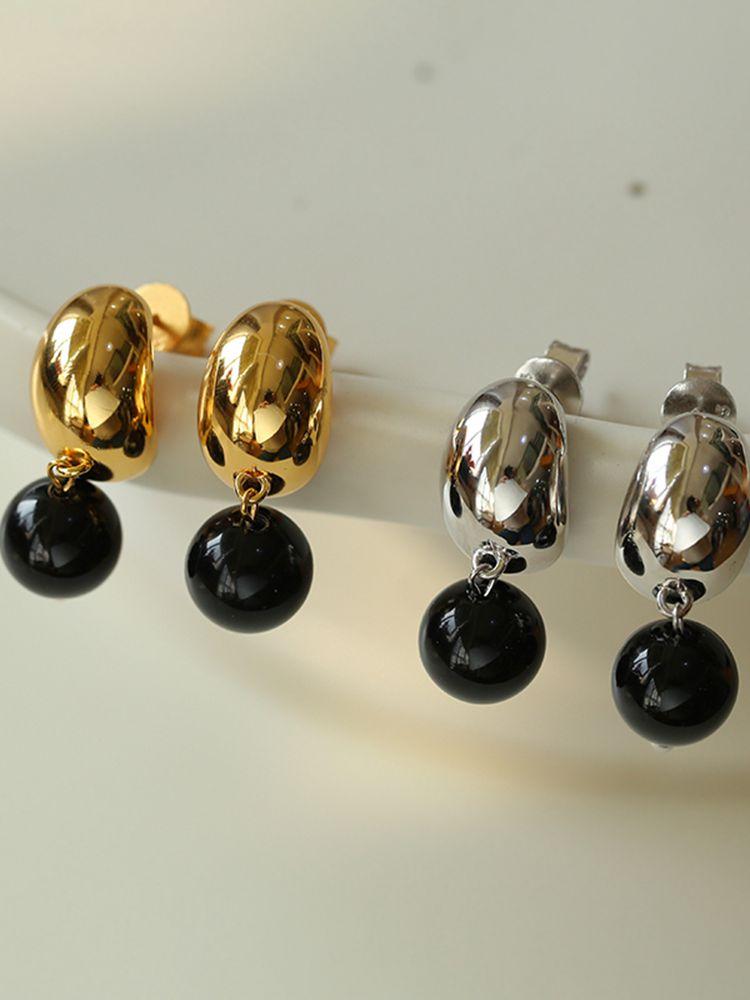 Black Onyx Drop Huggie Earrings - floysun